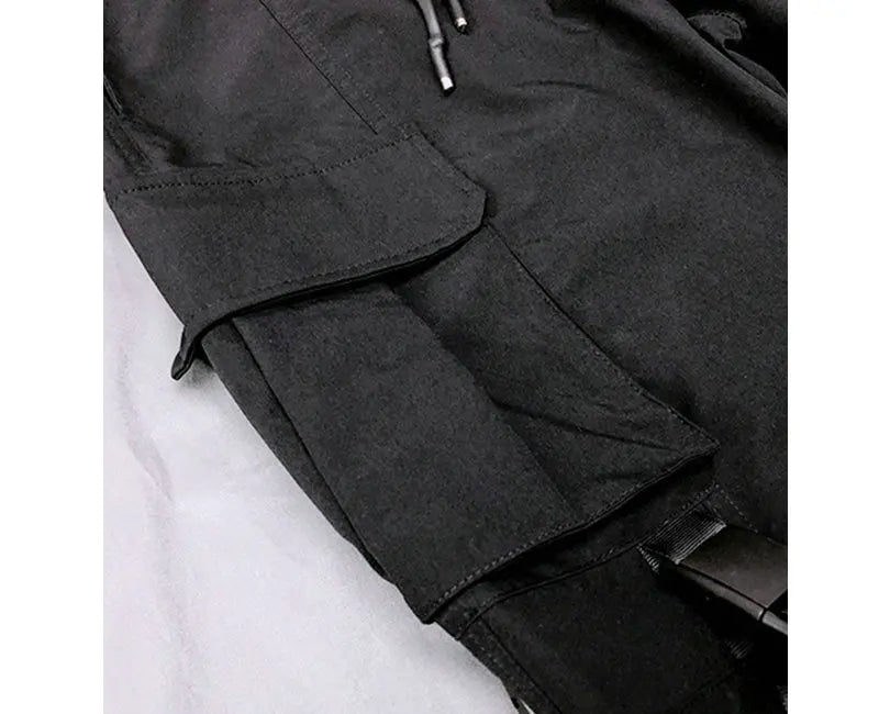 hip hop men ribbons cargo pants fashion harajuku 2023 new elastic waist casual streetwear mens joggers trousers black unique joggers style 3660
