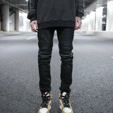 knee zipper hole patckwork skinny denim jeans men casual slim biker trousers jeans fashion streetwear hip hop jean pants joggers casual joggers