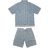 2 Pieces Sets Mens Fashion Embroidery Single Breasted Denim Jeans  Shirts and Straight Zipper Shorts Joggers Streetwear Sets
