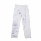 mens high street denim jean pants new casual loose ripped holes straight zipper white jeans trousers hip hop streetwear joggers unique joggers style 2626