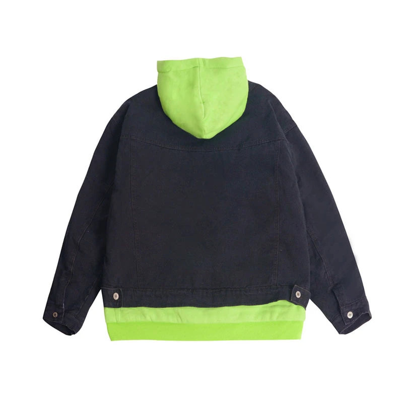 streetwear jacket featuring rainbowtouches 2021 casual hip hop contrast stitched hoodie double deck pieces plush couple top green jacket comfortable pocket design – premium quality jacket for men