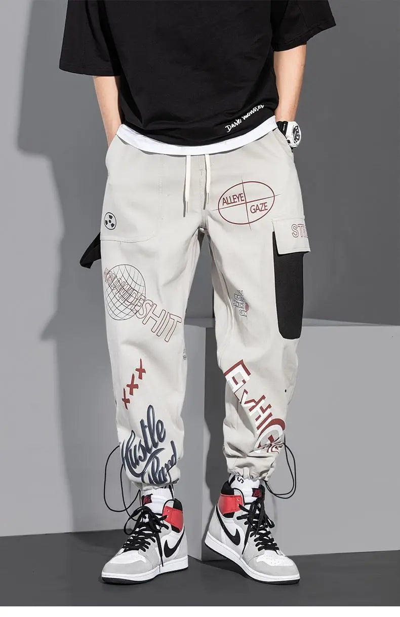 men pants spring and autumn cargo pants man fashion hip hop casual pants loose korean drawstring men joggers sweatpants unique joggers style 2470