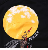 2023 Men Hip Hop Hoodie Sweatshirt Embroidered Floral Full Moon Rabbit Harajuku Streetwear Hoodie Pullover Cotton Autumn Hipster