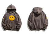 Gonthwid Hoodies Streetwear Hip Hop Zipper Pocket Smile Face Patchwork