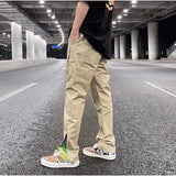mens high street loose fit elastic waist pants bottom zipper patchwork cargo pants hip hop drawstring sportwear pants joggers streetwear sweatpants