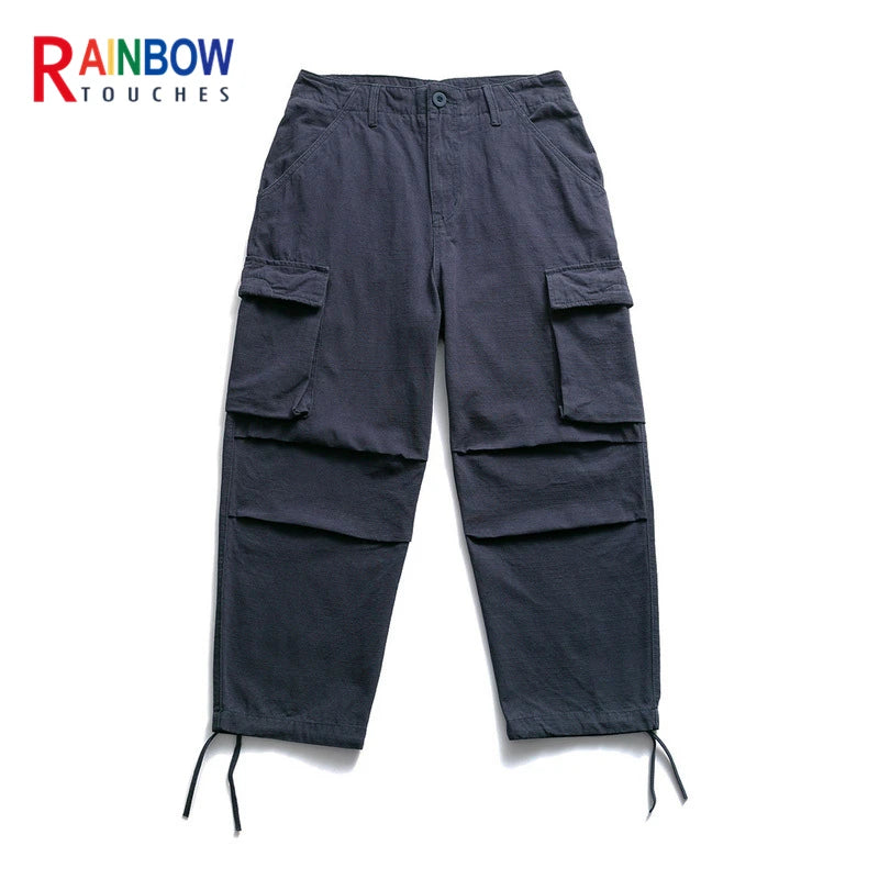 rainbowtouches high street overalls mens big pocket straight pants ins trendy hip hop loose casual close up wide leg trousers unique default style 4898
