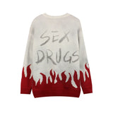 mens sweaters fashion fire harajuku sweaters casual long sleeve knitted sweater ripped holes cotton pullover jumpers man sweater trendy hip hop style outerwear, aesthetic street look hoodie, unique limited edition hoodie