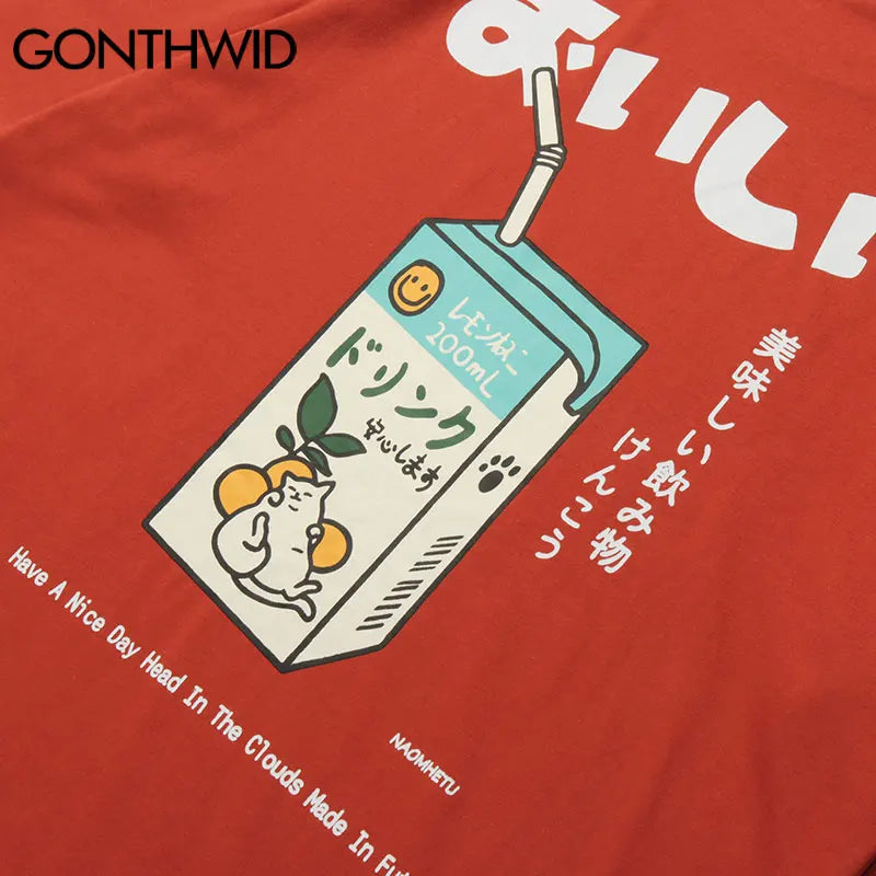 Anime Aesthetic Tee – Gonthwid T Shirt Streetwear Harajuku Japanese Milk Print Tee – Urban Streetwear for Men & Women