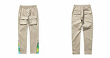 mens high street loose fit elastic waist pants bottom zipper patchwork cargo pants hip hop drawstring sportwear pants joggers unique joggers style 5426