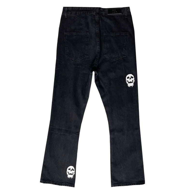 fashion skull printed denim jeans mens destoryed holes zipper flare jeans hip hop streetwear summer casual joggers jeans pants unique joggers style 3781