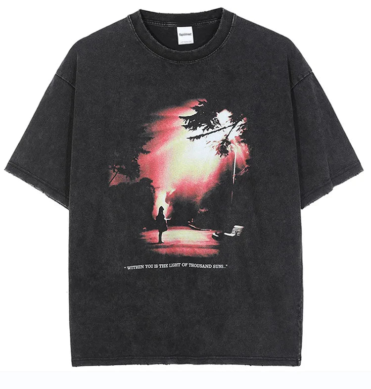 Harajuku Streetwear – Hip Hop Streetwear Washed T Shirt Sunshine Print T Shirt Har – Edgy Streetwear for All Genders