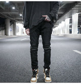knee zipper hole patckwork skinny denim jeans men casual slim biker trousers jeans fashion streetwear hip hop jean pants joggers unique joggers style 1032