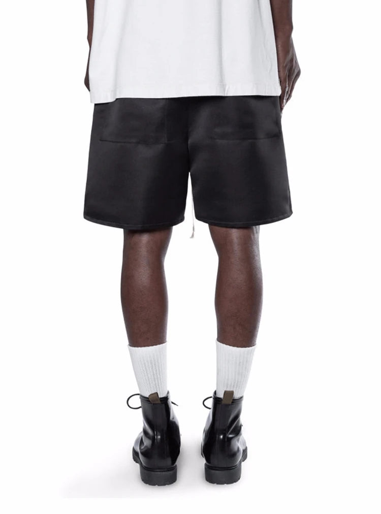 Men Hip Hop Loose Shorts Elastic Waist Shorts Fashion Satin Shorts Zipper Pocket Casual Drewstring Streetwear Sportswear Joggers