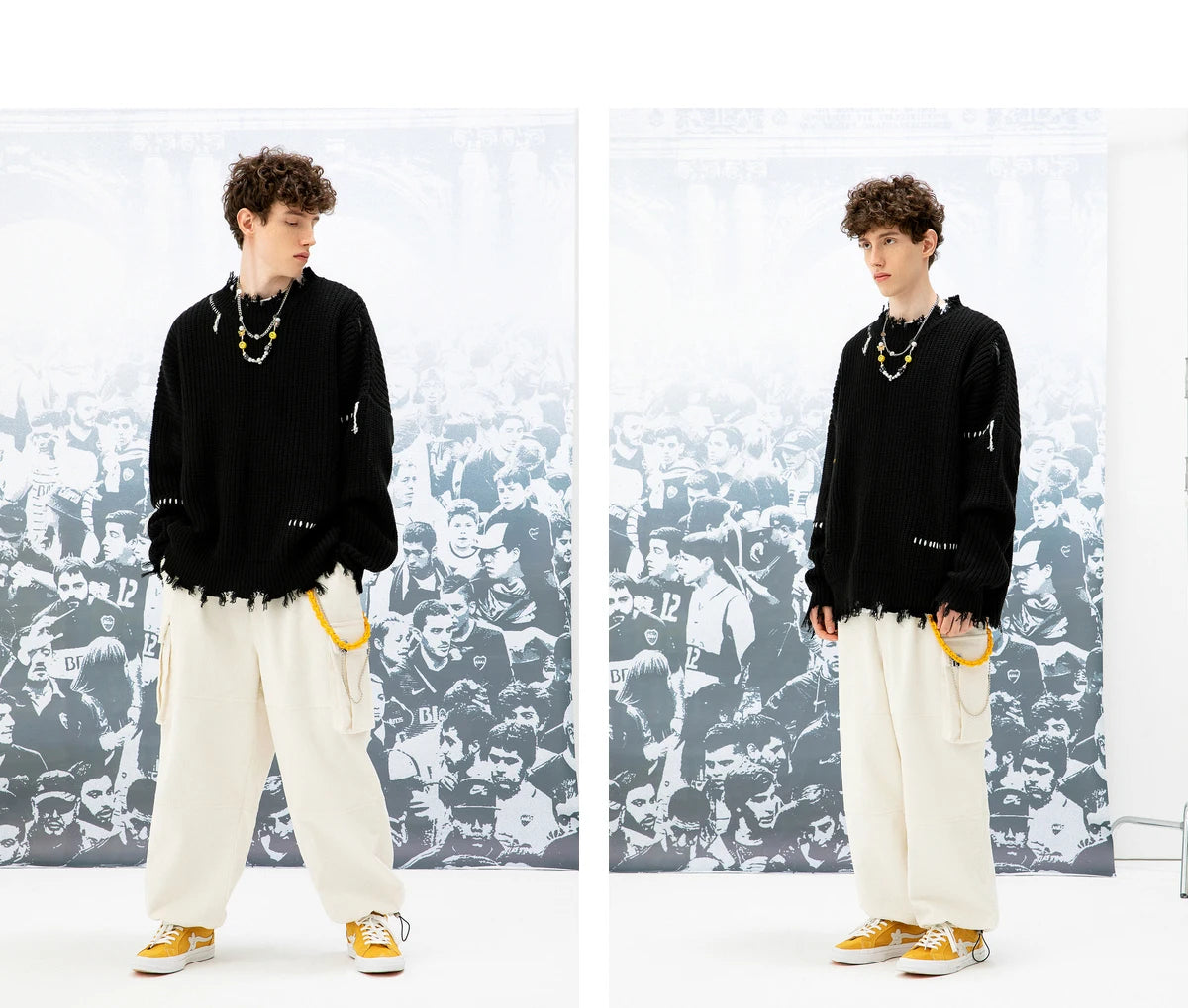 techwear flame knit sweater with structured oversized fit, ideal for cold streetwear layers, men’s streetwear clothing piece 