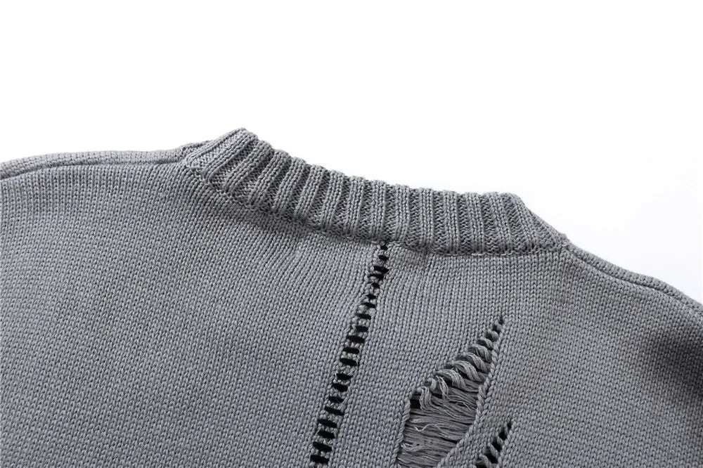 mens hip hop destroy ripped holes streetwear graffiti harajuku sweater vintage retro knitted sweater new casual cotton pullover unique limited edition hoodie, aesthetic street look hoodie, trendy hip hop style outerwear