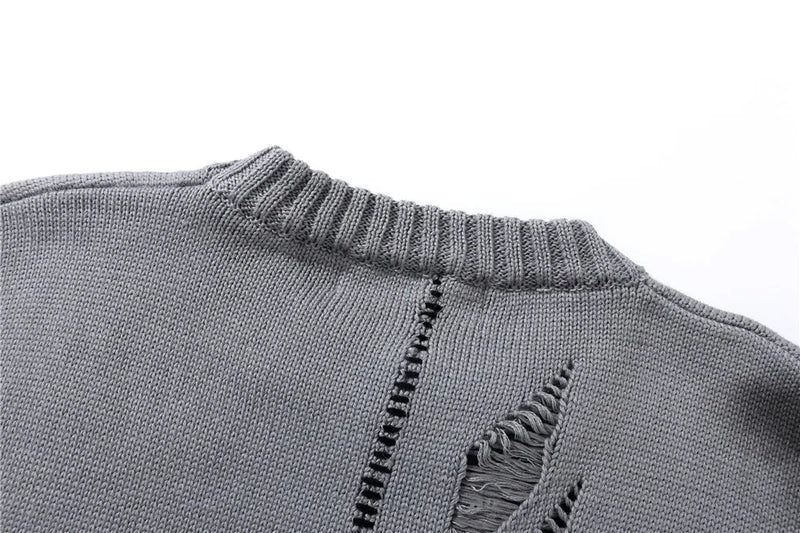 mens hip hop destroy ripped holes streetwear graffiti harajuku sweater vintage retro knitted sweater new casual cotton pullover unique limited edition hoodie, aesthetic street look hoodie, trendy hip hop style outerwear