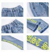 fashion letters embroidery denim flare jeans mens high street elastic waist straight trouser hip hop streetwear pants joggers unique joggers style 4808