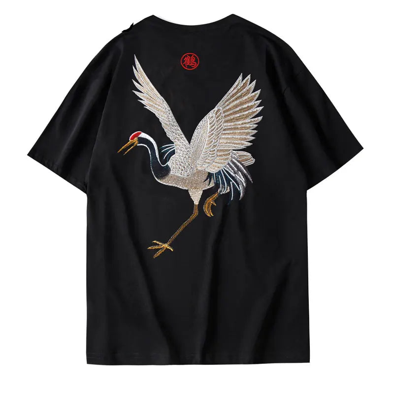 Harajuku Oversized Shirt – Gonthwid Harajuku Embroidery Crane Tees Shirts Mens 2023 Hip – Modern Streetwear for Everyone