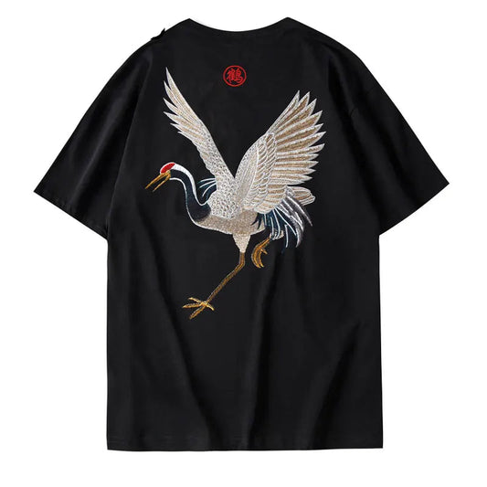 Harajuku Oversized Shirt – Gonthwid Harajuku Embroidery Crane Tees Shirts Mens 2023 Hip – Modern Streetwear for Everyone