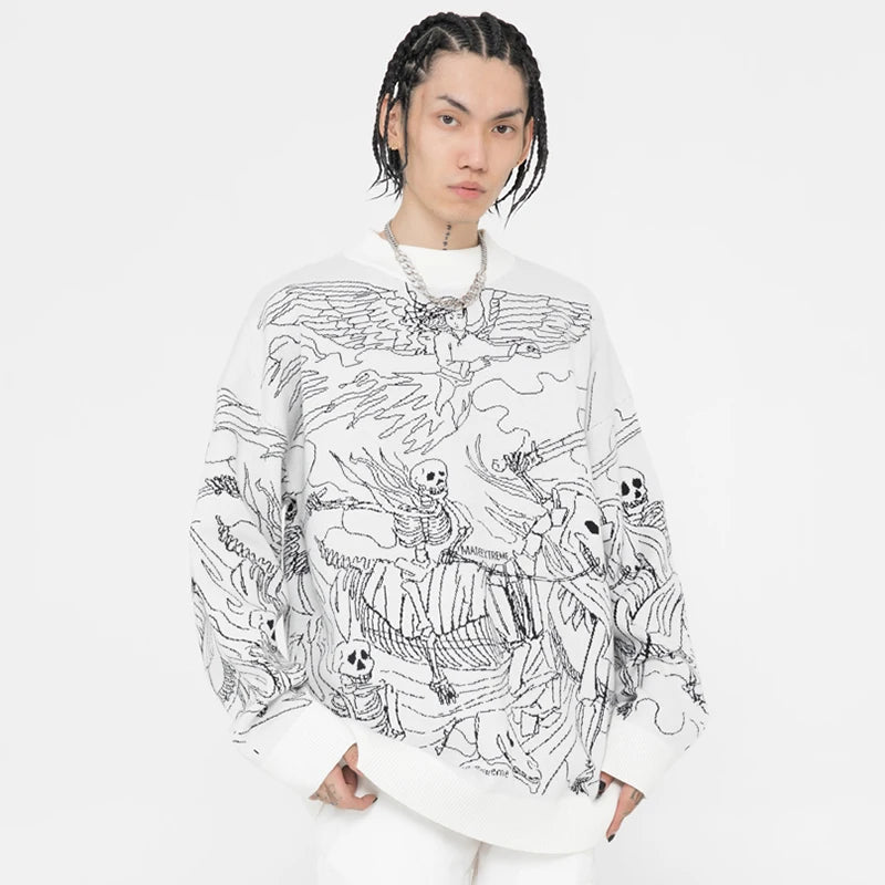leather varsity streetwear knit with bold stitching, fall/winter pullover for urban outfits, men’s streetwear clothing piece 