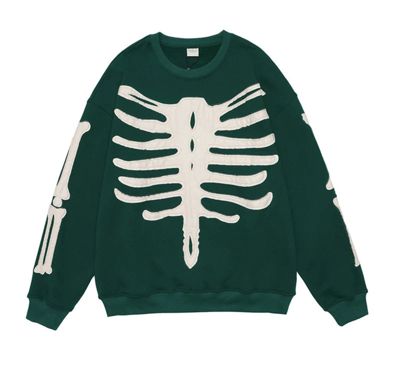 rainbowtouches men high street coat dark skeleton print oversized pullover graffiti halloween hoodie coats long sleeve t shirt - bold artwork streetwear hoodie, Y2K grunge street style, trendy hip hop fashion hoodie