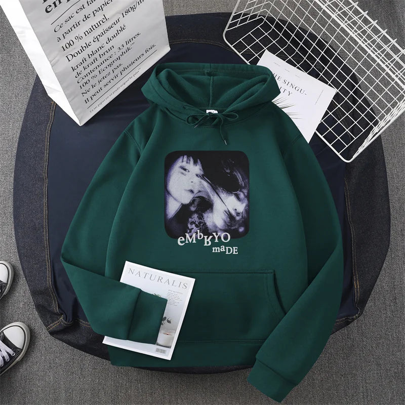 Hip Hop Streetwear Hoodie Sweatshirt Illusion Girl Letter Print Pullov