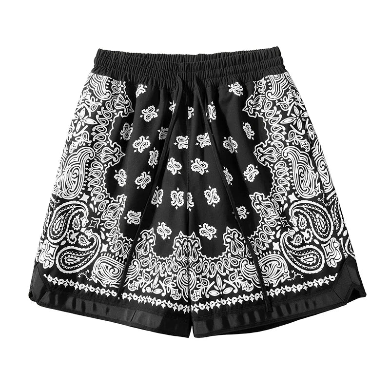 retro cashew flowers casual shorts summer streetwear fashion patchwork knee length men women paisley printing sweat shorts relaxed fit shorts