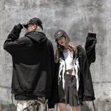 Aolamegs Punk Graphic Print Zipper Ribbon Hooded Hoodie Men Casual Bla