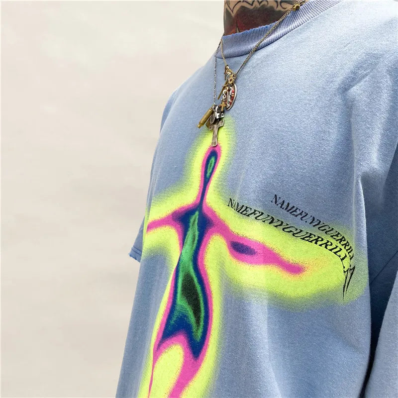 Vaporwave Aesthetic print tee – Distorted Portrait Printing Short Sleeved T Shirt Hip Hop Su