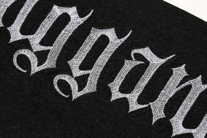 fashion back letters embroidery denim flare jeans mens zipper straight trouser hip hop destroy holes streetwear pants joggers unique joggers style 138