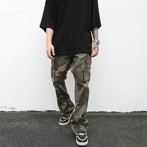 streetwear mens hip hop camouflage flare pants fashionable camo cargo pants male slim fit camouflage trousers women all match combat utility trousers