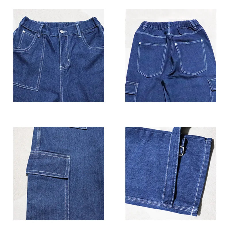 men jeans wide leg denim pants loose straight baggy mens jeans hip hop streetwear skateboard neutral denim trousers cargo jeans unique cargo style 2646