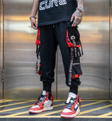 men hip hop black cargo pants joggers sweatpants overalls men ribbons streetwear harem pants women fashions trousers unique joggers style 2702