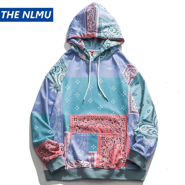 Bandana Patchwork Hoodies Sweatshirts Streetwear 2020 Autumn Mens Hip