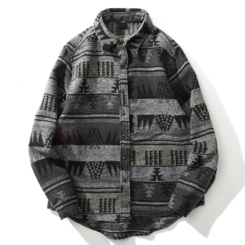 Dark Icon Geometric Stripe Shirts Men Women Long Sleeve Harajuku Woolen Shirts Men Clothing