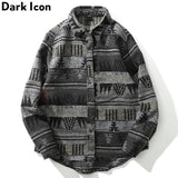 Dark Icon Geometric Stripe Shirts Men Women Long Sleeve Harajuku Woolen Shirts Men Clothing