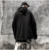 Aolamegs Punk Graphic Print Zipper Ribbon Hooded Hoodie Men Casual Bla