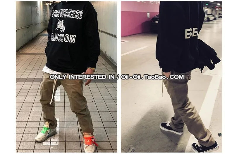 black khaki retro pants baggy high street mens joggers vintage straight trousers loose casual back pockets sweatpants for men unique joggers style 2852