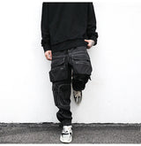 men pockets cargo pants new fashion zipper loose fit harajuku military trousers casual hip hop sportswear streetwear black pants unique cargo style 2492
