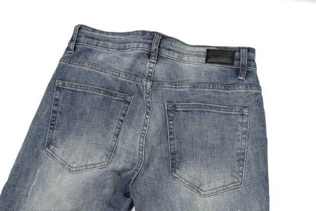 knee zipper hole patckwork skinny denim jeans men casual slim biker trousers jeans fashion streetwear hip hop jean pants joggers unique joggers style 1042