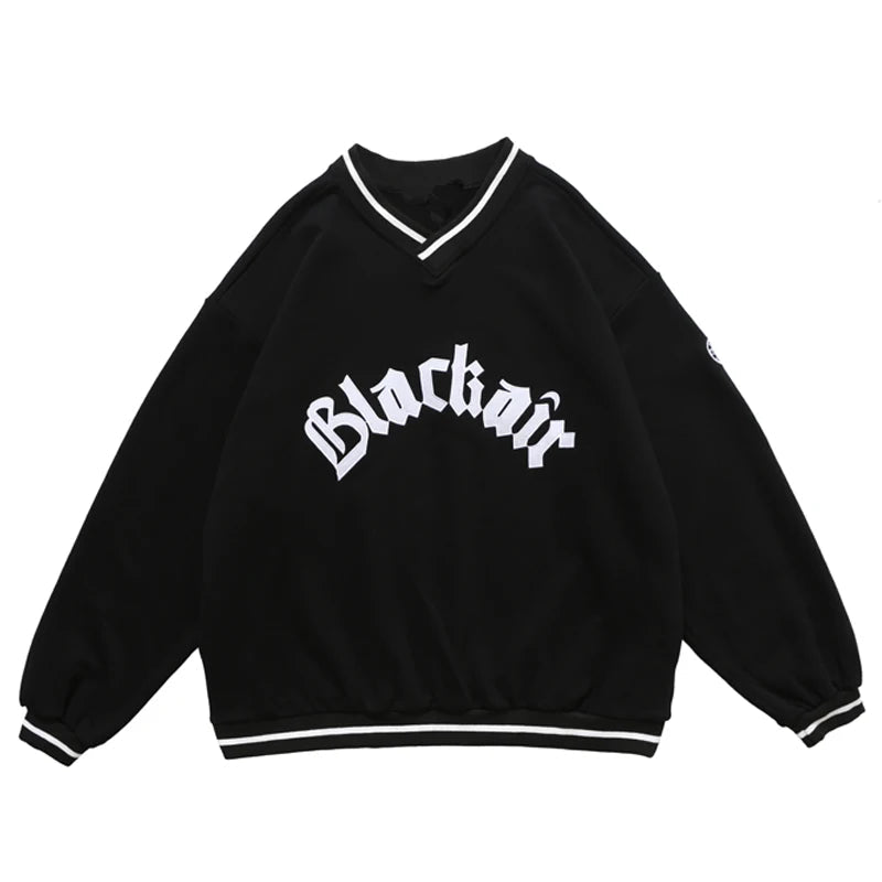 Mens Letter Embroidery Tshirt Tops Men V Neck Long Sleeve Loose Tees Hip Hop Solid Color Oversize Skateboard Streetwear Pullover