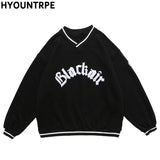 Mens Letter Embroidery Tshirt Tops Men V Neck Long Sleeve Loose Tees Hip Hop Solid Color Oversize Skateboard Streetwear Pullover
