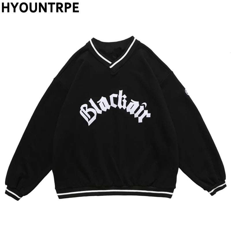 Mens Letter Embroidery Tshirt Tops Men V Neck Long Sleeve Loose Tees Hip Hop Solid Color Oversize Skateboard Streetwear Pullover
