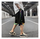men side buttons patchwork harajuku straight shorts new elastic waist short pants joggers hip hop streetwear casual sweatshorts unique joggers style 1095