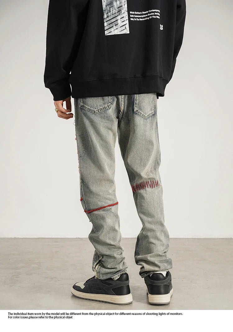destroyed ripped straight jeans pants mens distressed biker jeans fashion irregular embroidery streetwear hip hop pants joggers unique joggers style 3954