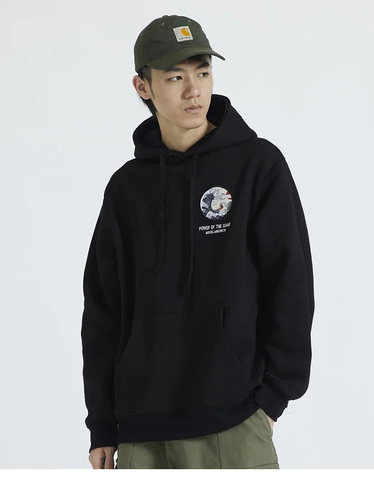 Embroidery Funny Cat Hoodies Sweatshirt Men Hip Hop Winter Fleece Pull