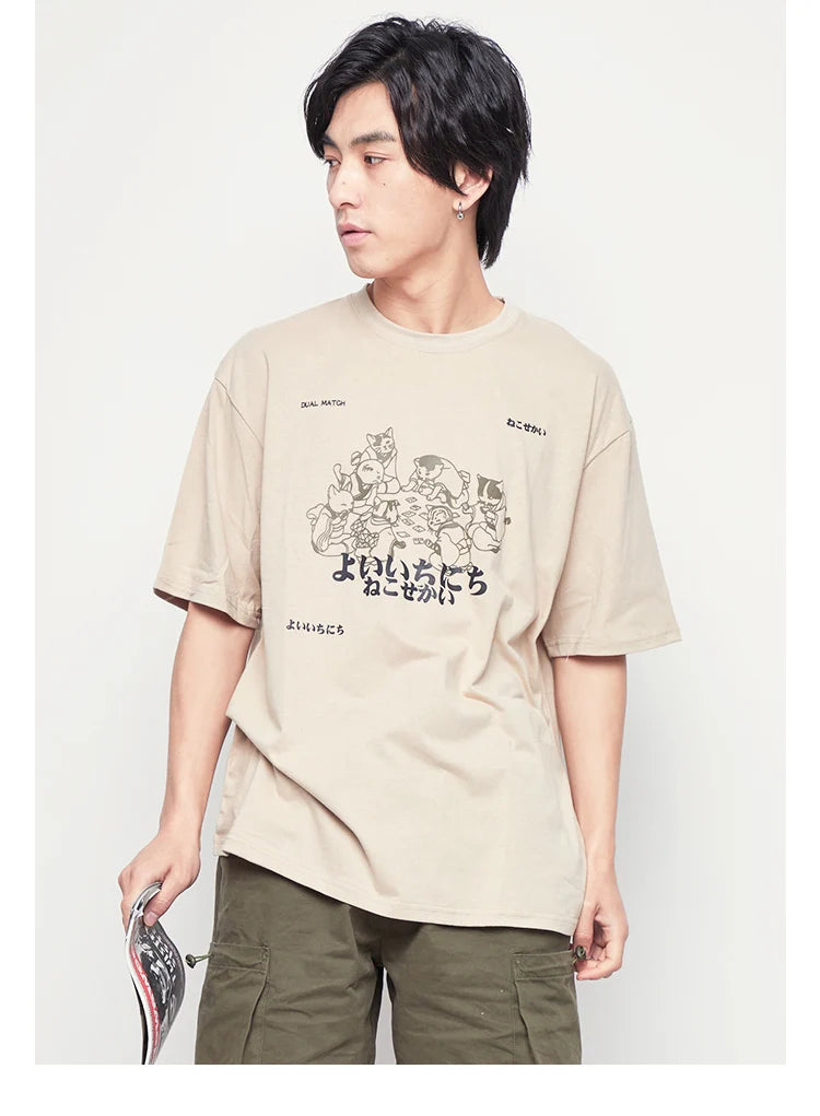 Grunge Vintage t-shirt – Hip Hop Men Streetwear T Shirt Japanese Kanji Animals Print