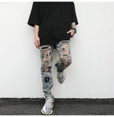bottom zipper destroyed jeans skinny jeans ripped slim men biker jeans fashion graffiti printed streetwear hip hop pants joggers unique joggers style 649