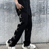 hip hop loose fit elastic waist pants fashion side reflective cross lines pants mens casual streetwear sportwear pants joggers streetwear sweatpants