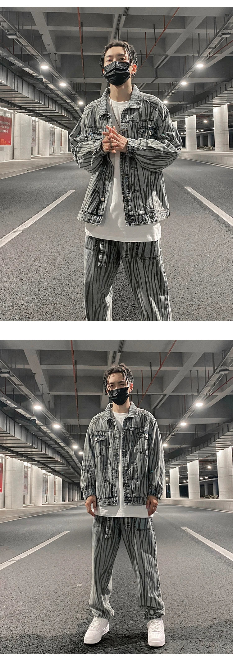 2 pieces sets mens fashion striped single breasted denim jeans jacket coat and zipper straight pants joggers new streetwear sets unique joggers style 3927
